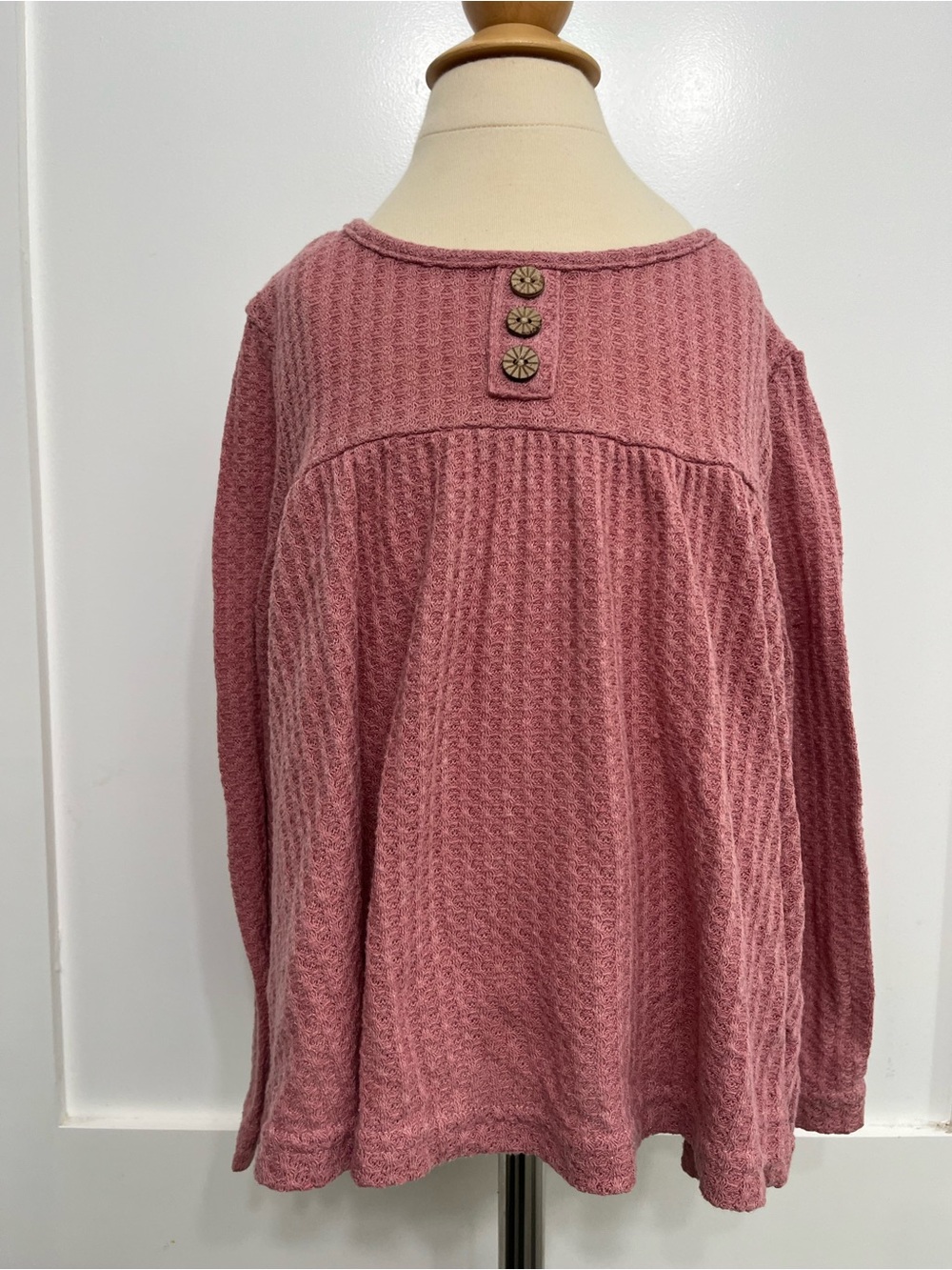 Girls' Long Sleeve Waffle Knit Top in Dusty Rose